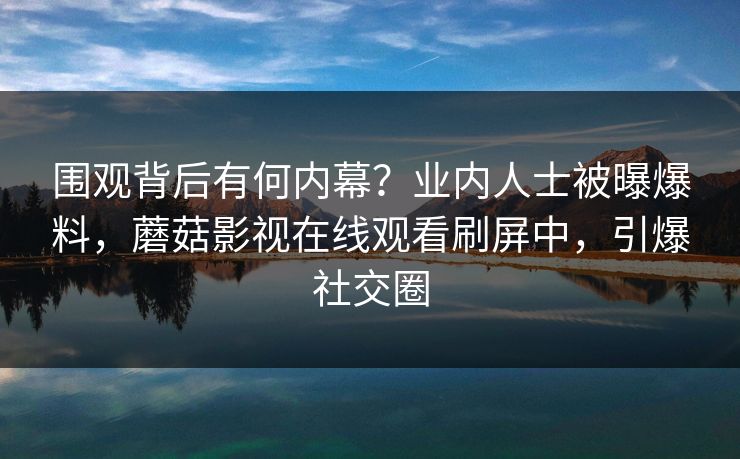 围观背后有何内幕？业内人士被曝爆料，蘑菇影视在线观看刷屏中，引爆社交圈