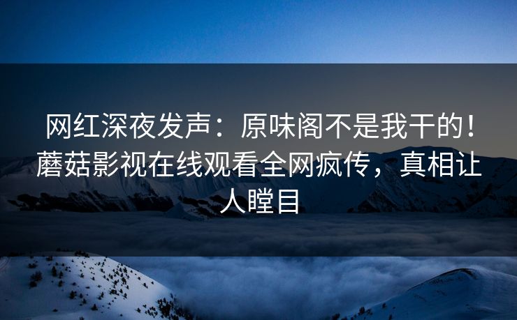 网红深夜发声：原味阁不是我干的！蘑菇影视在线观看全网疯传，真相让人瞠目